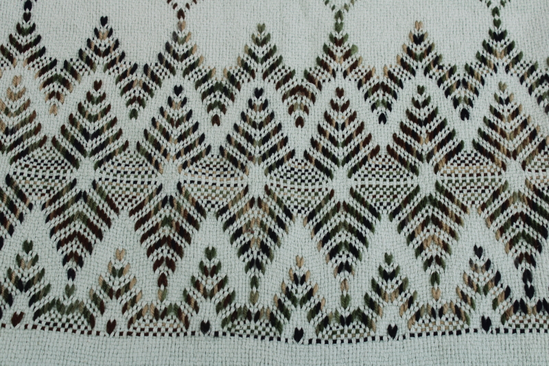 photo of vintage mint green throw blanket w/ fringe, Swedish weaving huck embroidery stitching  #9