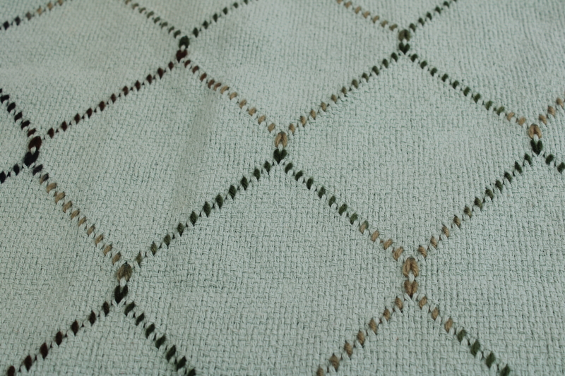 photo of vintage mint green throw blanket w/ fringe, Swedish weaving huck embroidery stitching  #10