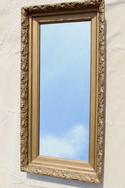 photo of vintage mirror w/ deep frame, ornate gold gesso wood frame, rectangle portrait or landscape #1