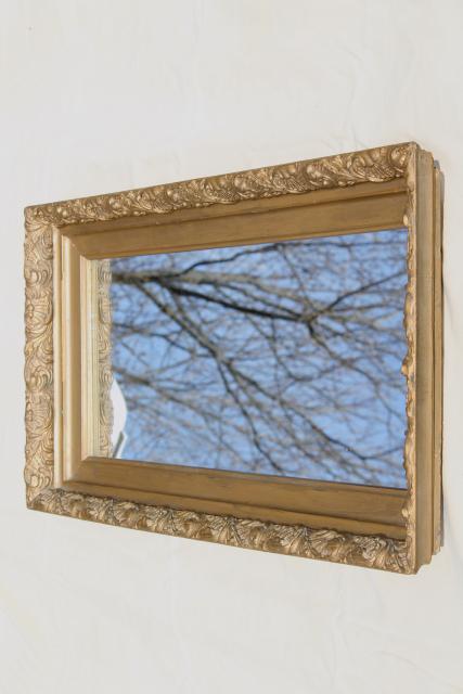 photo of vintage mirror w/ deep frame, ornate gold gesso wood frame, rectangle portrait or landscape #2