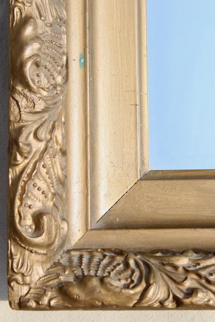 photo of vintage mirror w/ deep frame, ornate gold gesso wood frame, rectangle portrait or landscape #4