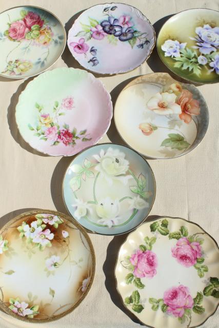 photo of vintage mismatched florals wedding china, porcelain plates w/ hand painted flowers #1