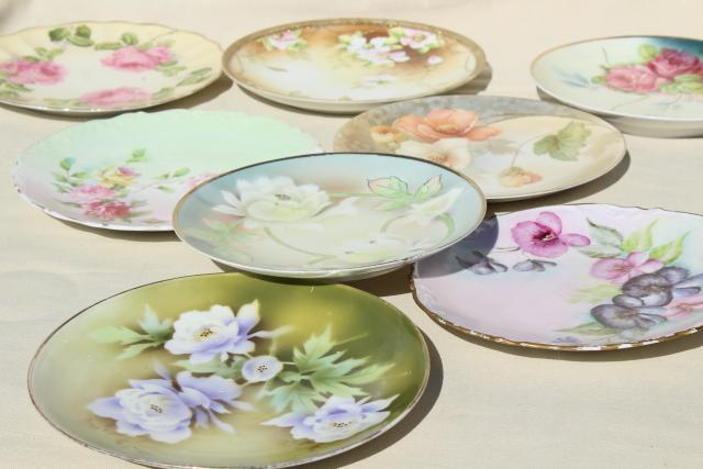 photo of vintage mismatched florals wedding china, porcelain plates w/ hand painted flowers #4