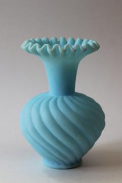 catalog photo of vintage mist blue frosted satin glass vase, Westmoreland or Fenton glass