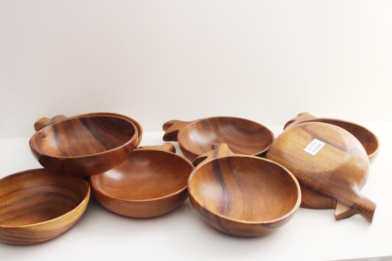 photo of vintage monkey pod wood carved wooden salad bowls, tropical fruit retro tiki bar decor #1