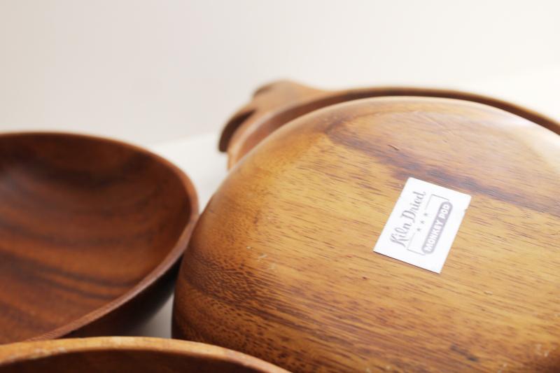 photo of vintage monkey pod wood carved wooden salad bowls, tropical fruit retro tiki bar decor #2