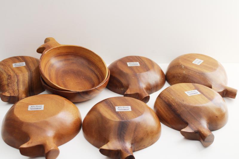 photo of vintage monkey pod wood carved wooden salad bowls, tropical fruit retro tiki bar decor #6