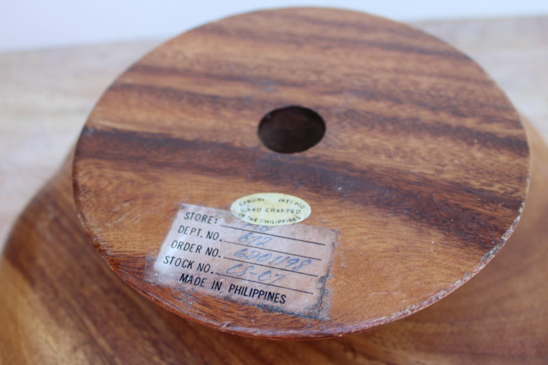 photo of vintage monkey pod wood lazy susan turntable relish tray, mod flower shape divided dish #4