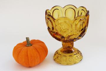 catalog photo of vintage moon and stars amber glass candy dish, small compote or planter vase