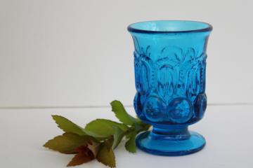 catalog photo of vintage moon and stars blue glass - footed tumbler, match holder or mini vase