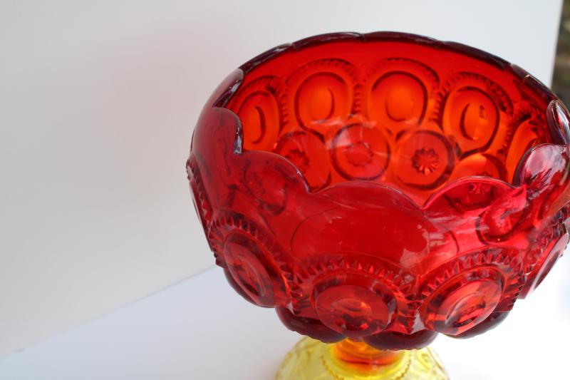 photo of vintage moon and stars pattern amberina glass, cupped shape compote pedestal bowl #3