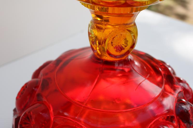photo of vintage moon and stars pattern amberina glass, cupped shape compote pedestal bowl #6