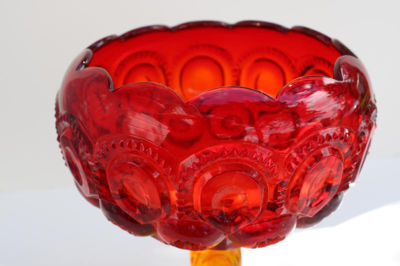 photo of vintage moon and stars pattern amberina glass, cupped shape compote pedestal bowl #7