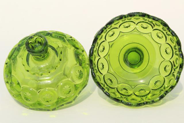 photo of vintage moon and stars pattern green glass candy dishes, instant collection #2