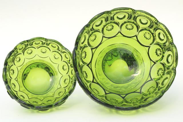 photo of vintage moon and stars pattern green glass candy dishes, instant collection #7