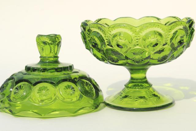 photo of vintage moon and stars pattern green glass candy dishes, instant collection #11