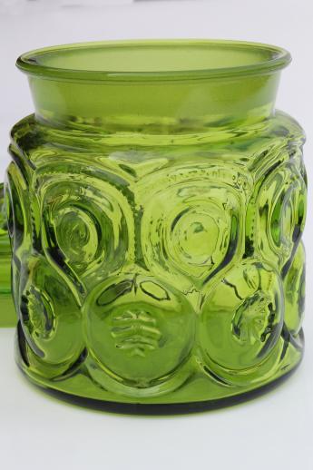 photo of vintage moon & stars pattern glass canister, green glass moon & stars jar w/ lid #2