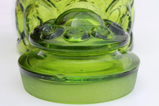 photo of vintage moon & stars pattern glass canister, green glass moon & stars jar w/ lid #3