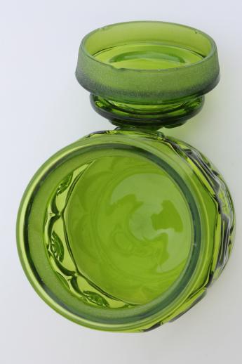 photo of vintage moon & stars pattern glass canister, green glass moon & stars jar w/ lid #5