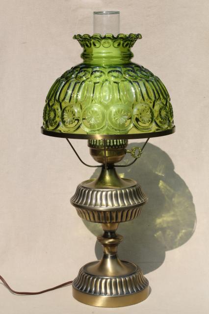 photo of vintage moon & stars pattern glass shade, green glass lampshade table lamp #1