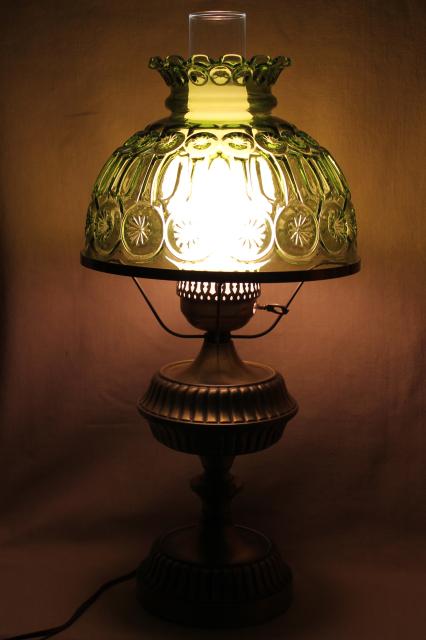 photo of vintage moon & stars pattern glass shade, green glass lampshade table lamp #3