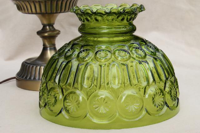 photo of vintage moon & stars pattern glass shade, green glass lampshade table lamp #7