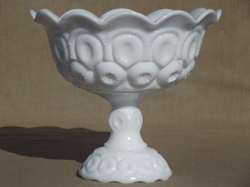 photo of vintage moon & stars pattern milk glass compote bowl pedestal dish #1