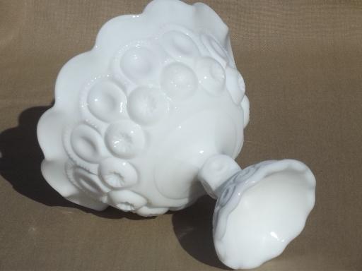 photo of vintage moon & stars pattern milk glass compote bowl pedestal dish #3