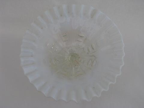 photo of vintage moonstone opalescent glass comport candy dish, crimped ruffle edge bowl #2