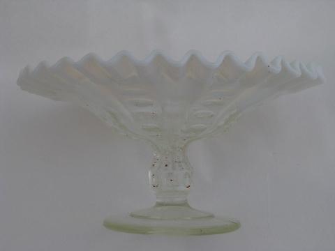 photo of vintage moonstone opalescent glass comport candy dish, crimped ruffle edge bowl #3