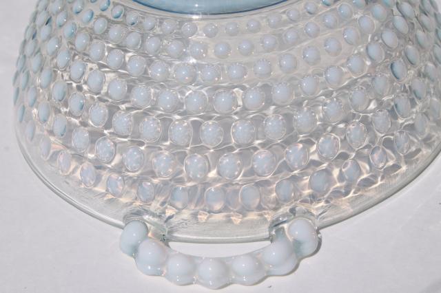 photo of vintage moonstone opalescent hobnail glass, Anchor Hocking candy dish bowls w/ lids #7