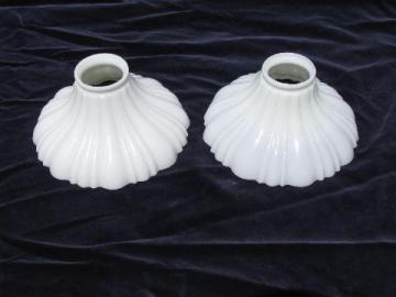 catalog photo of vintage moonstone white glass light shades, antique lamp parts