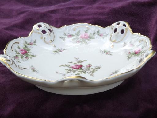 photo of vintage moss rose Rosenthal china bowl, pierced lace edge bonbon dish #3