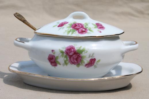 photo of vintage moss rose china jam pot or condiment dish, Royal Crown - Japan #1