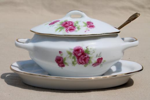 photo of vintage moss rose china jam pot or condiment dish, Royal Crown - Japan #2