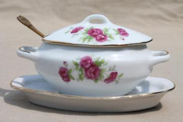 catalog photo of vintage moss rose china jam pot or condiment dish, Royal Crown - Japan