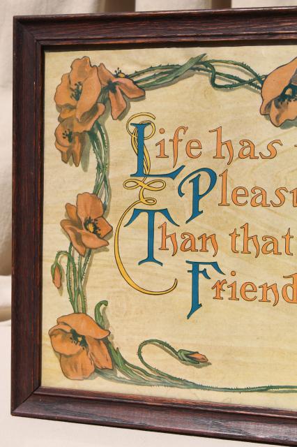 photo of vintage motto print in old oak picture frame, Samuel Johnson quote on friendship #2