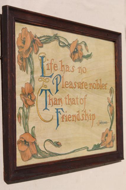 photo of vintage motto print in old oak picture frame, Samuel Johnson quote on friendship #3