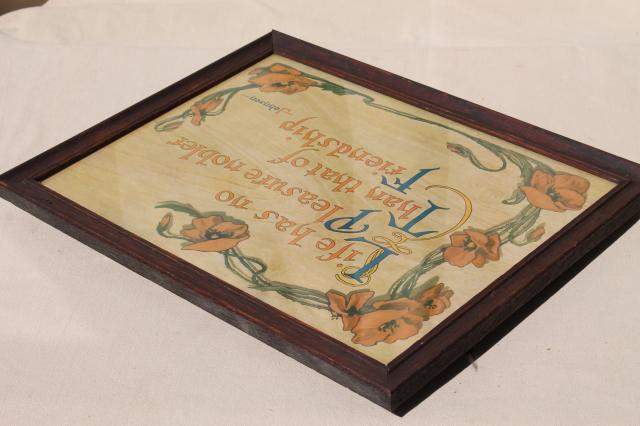 photo of vintage motto print in old oak picture frame, Samuel Johnson quote on friendship #8