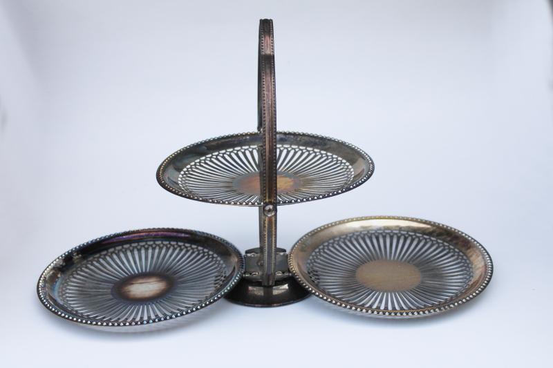 photo of vintage muffin stand, folding tiered plate tea table server for biscuits or small cakes #1