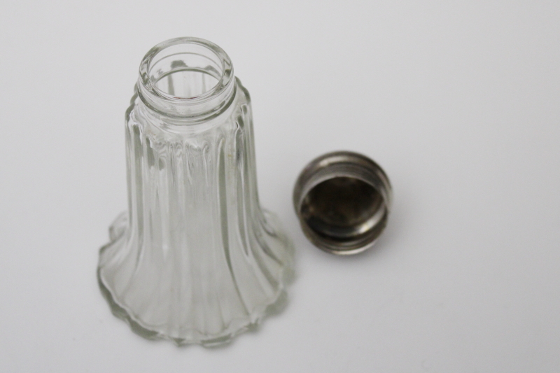 photo of vintage muffineer, large glass jar sugar shaker w/ silver plated lid #3