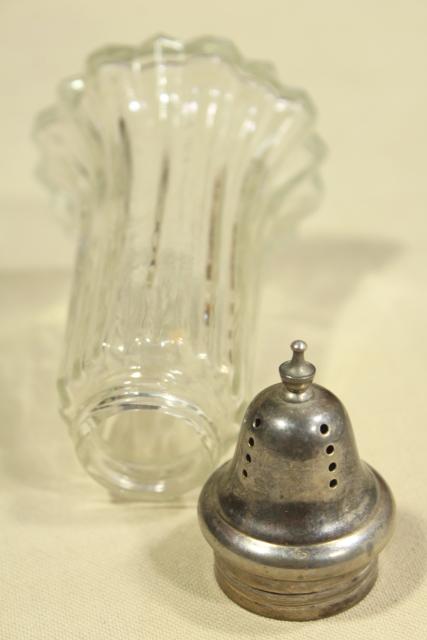 photo of vintage muffineer - tea or breakfast table sugar shaker, glass jar w/ silver plate lid #4