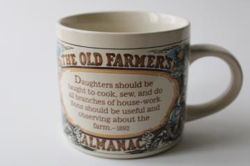 vintage mug Old Farmer's Almanac 1892 quote, useful sons & daughters farm country life skills 