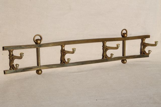 photo of vintage mug rack or wall hanging coat hanger peg board, solid brass w/ brass hooks #1