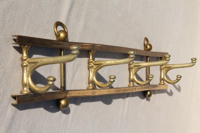 photo of vintage mug rack or wall hanging coat hanger peg board, solid brass w/ brass hooks #2