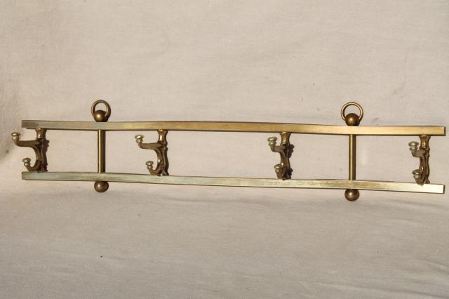 photo of vintage mug rack or wall hanging coat hanger peg board, solid brass w/ brass hooks #3