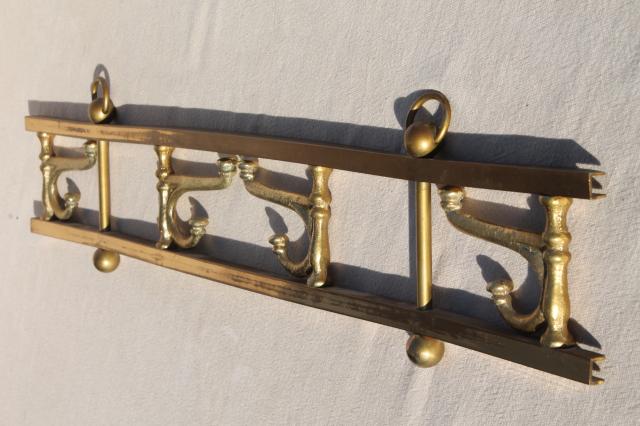 photo of vintage mug rack or wall hanging coat hanger peg board, solid brass w/ brass hooks #6