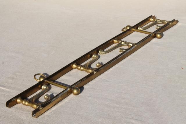 photo of vintage mug rack or wall hanging coat hanger peg board, solid brass w/ brass hooks #7