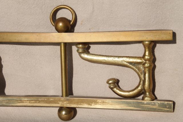 photo of vintage mug rack or wall hanging coat hanger peg board, solid brass w/ brass hooks #8