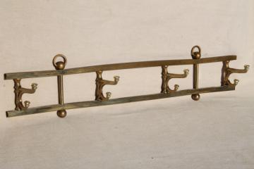 catalog photo of vintage mug rack or wall hanging coat hanger peg board, solid brass w/ brass hooks